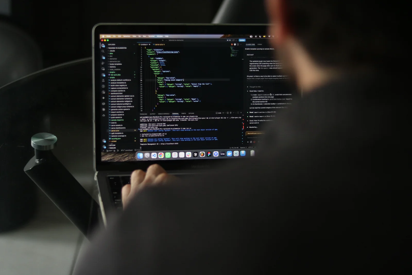 Web developer working with source code