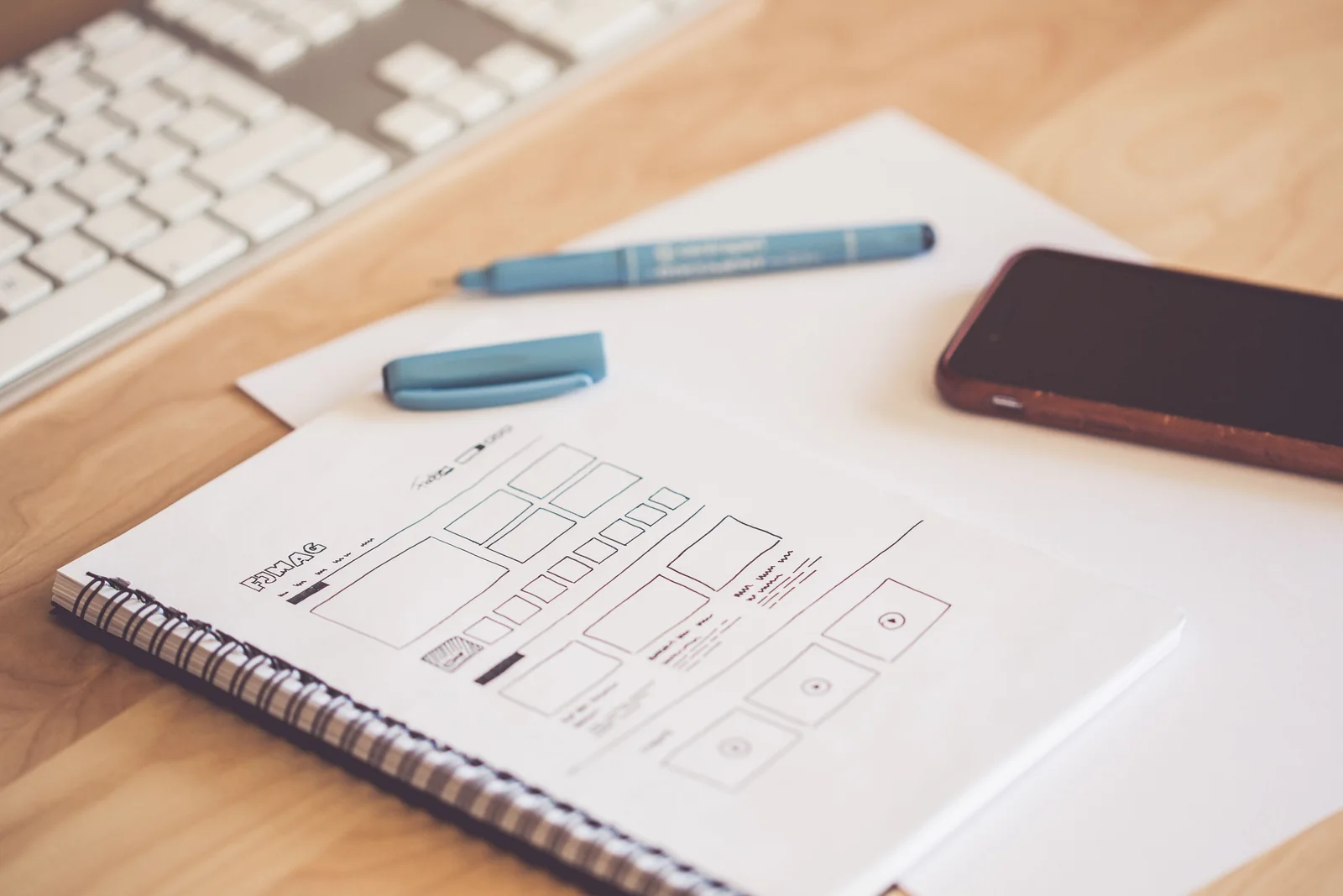 Wireframe sketches for a digital design concept